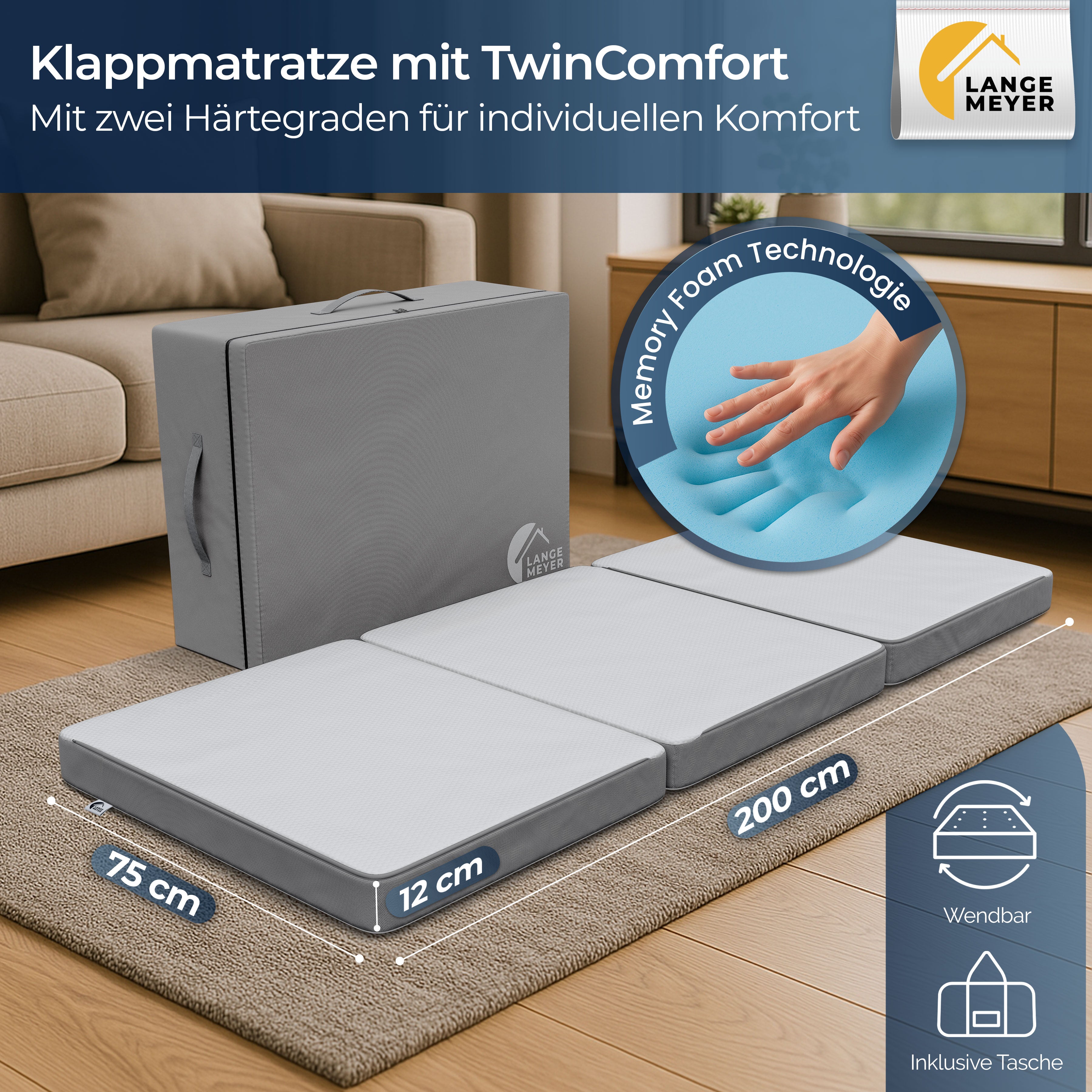 TwinComfort Klappmatratze 75x200x12 cm