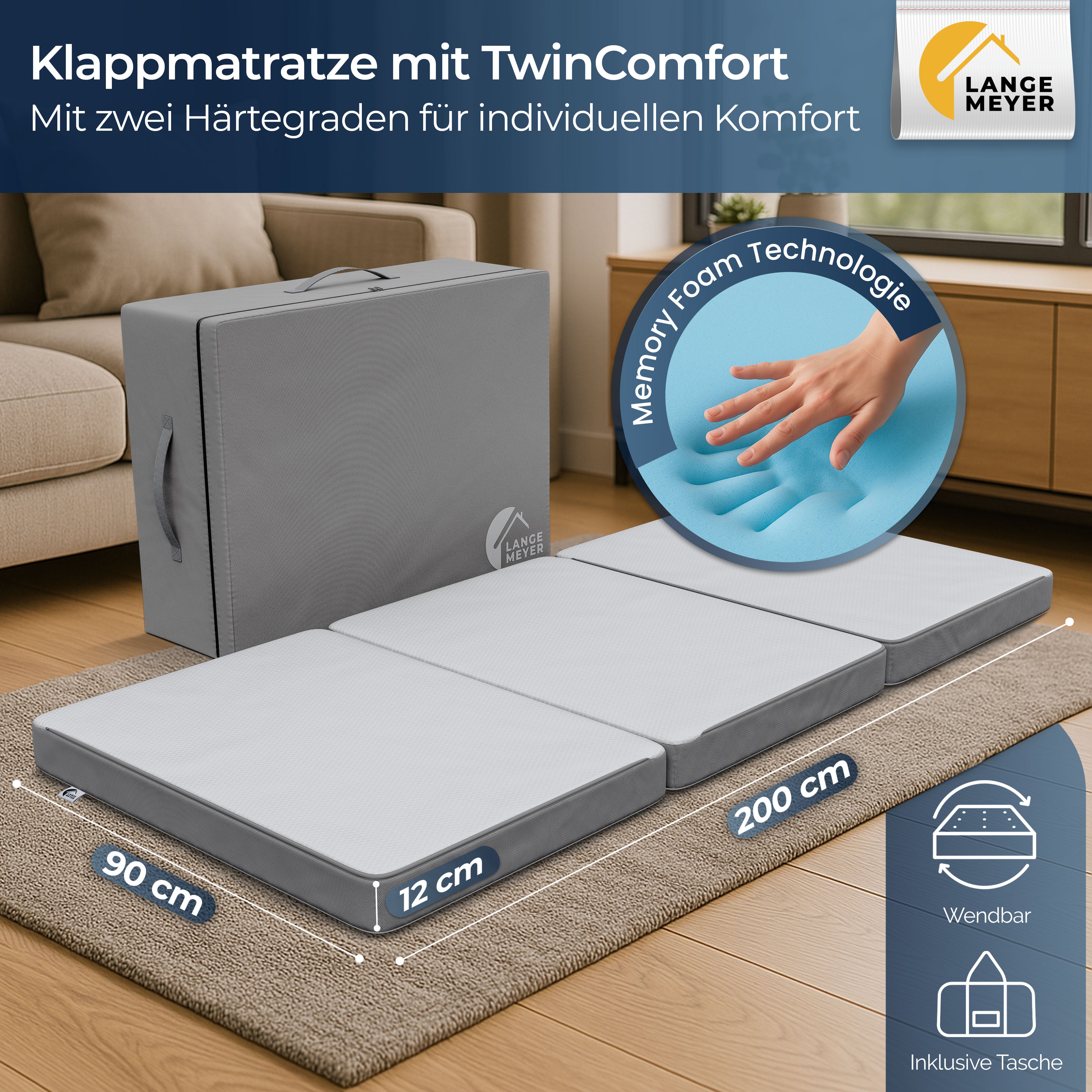 TwinComfort Klappmatratze 90x200x12 cm